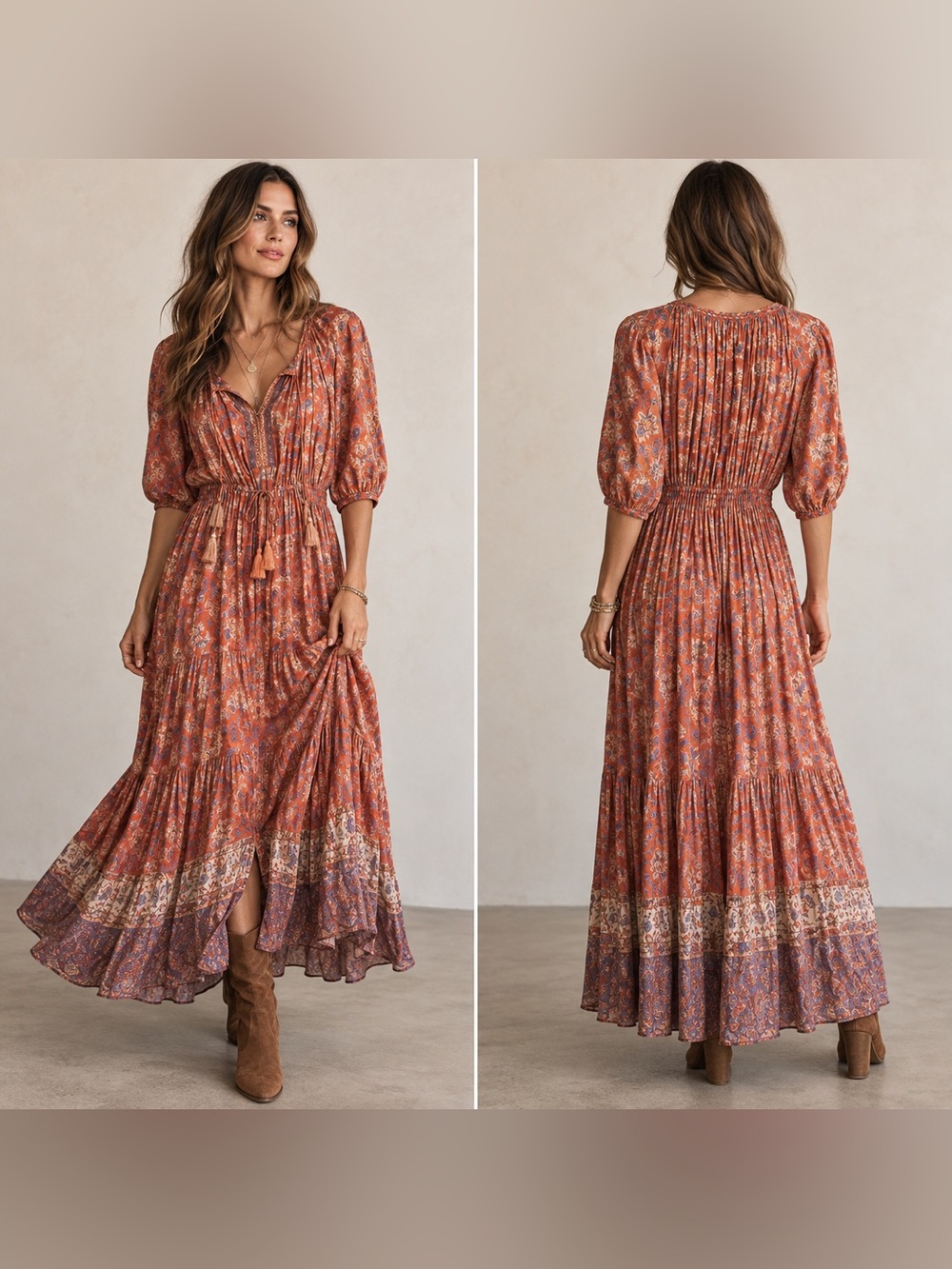 Elegant Orange Paisley Dress